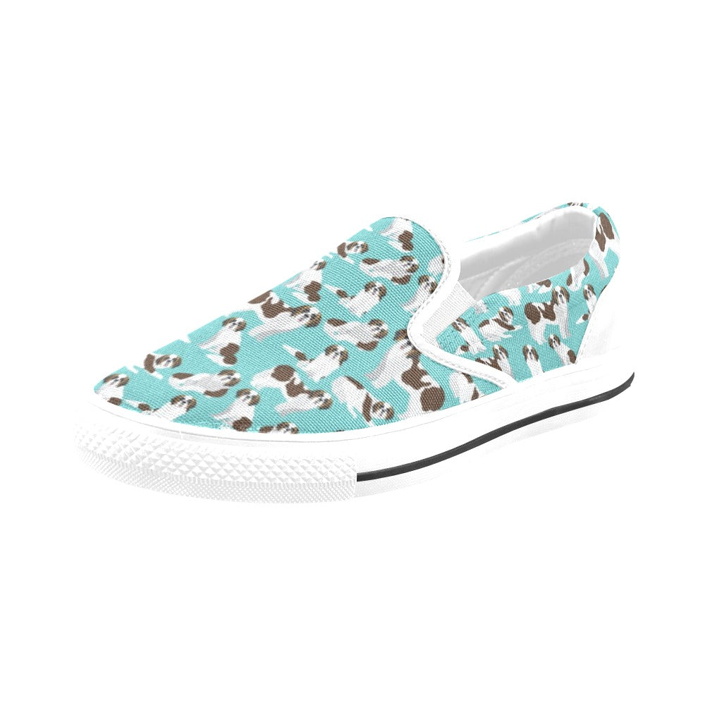 St Bernards Print Design LKS302 White Slip Ons Canvas Women's Shoes