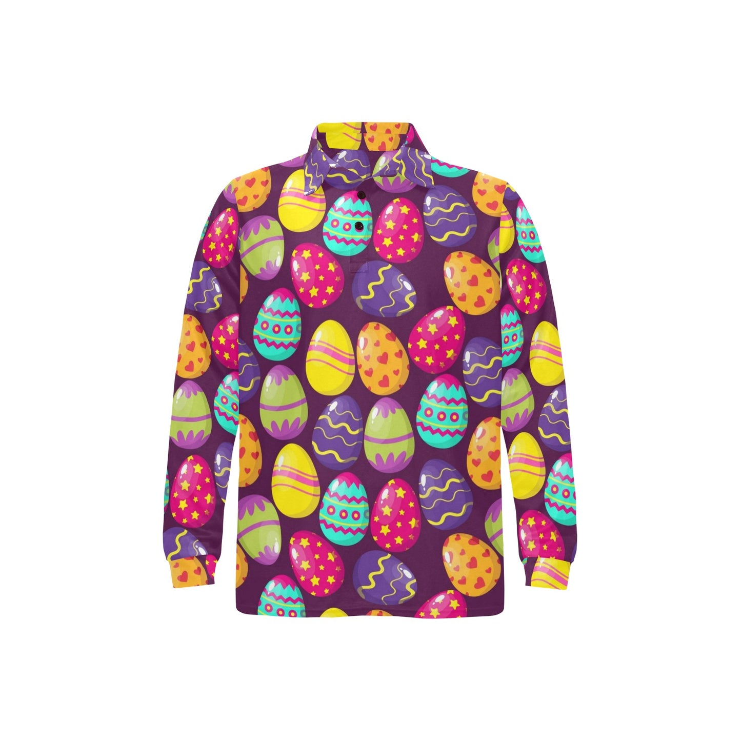 Easter Eggs Pattern Print Design RB04 Long Sleeve Polo Shirt For Men's