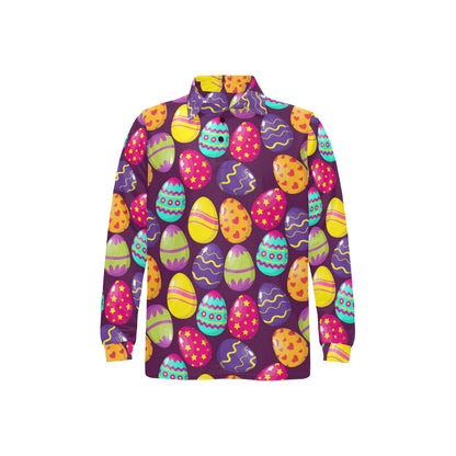 Easter Eggs Pattern Print Design RB04 Long Sleeve Polo Shirt For Men's