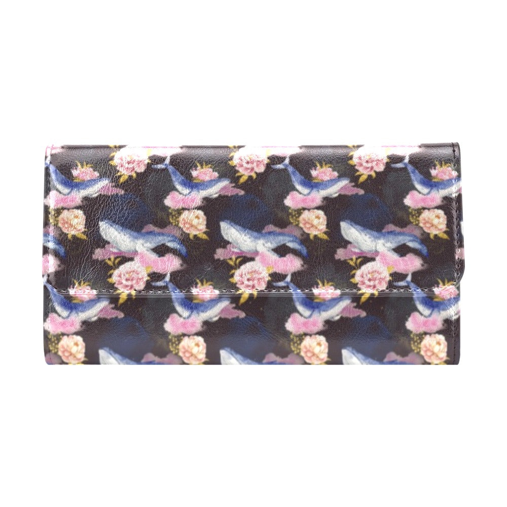 Blue Whale Print Design LKS401 Women's Trifold Wallet