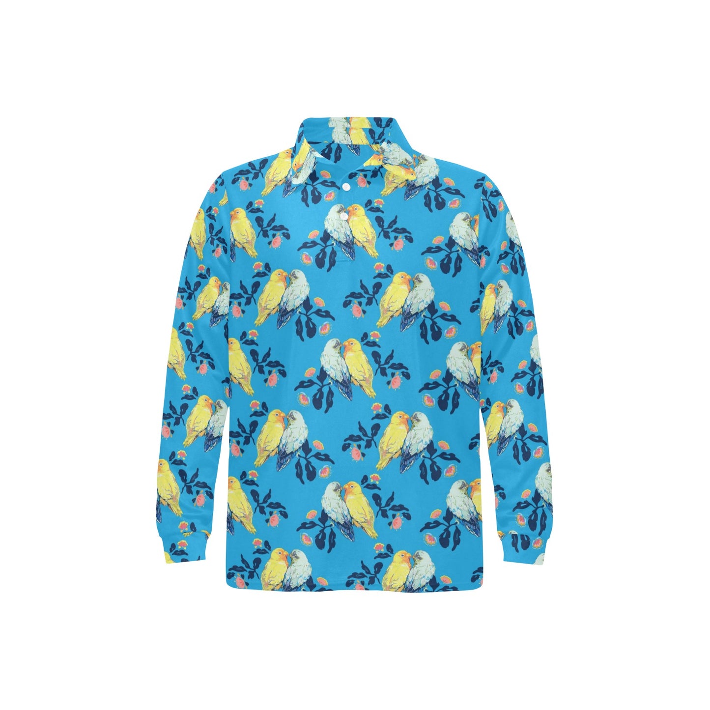 Lovebird Pattern Print Design 03 Long Sleeve Polo Shirt For Men's