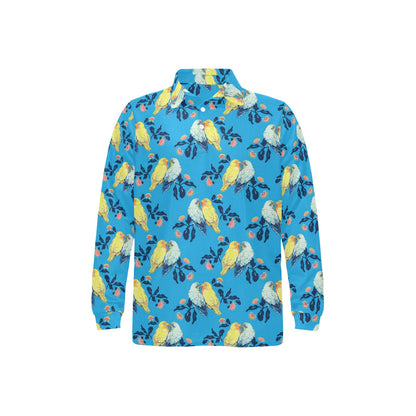 Lovebird Pattern Print Design 03 Long Sleeve Polo Shirt For Men's