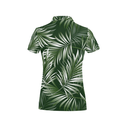 White Green Tropical Palm Leaves Women's Polo Shirt
