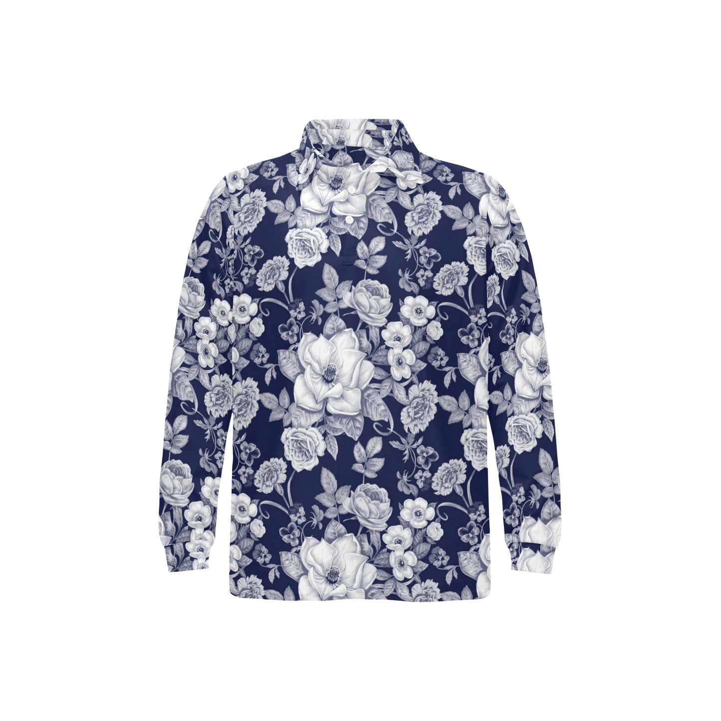 Floral Infrared Pattern Long Sleeve Polo Shirt For Men's