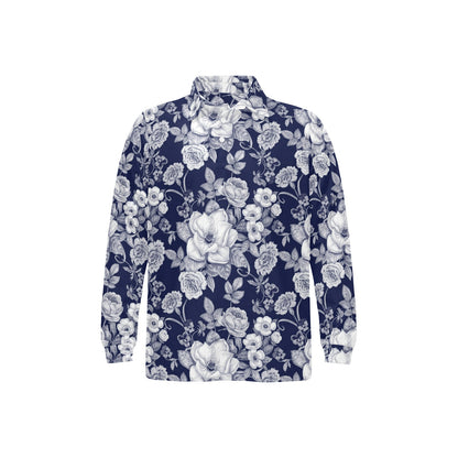 Floral Infrared Pattern Long Sleeve Polo Shirt For Men's