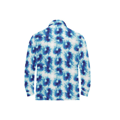 Tie Dye Blue Print Design LKS305 Long Sleeve Polo Shirt For Men's