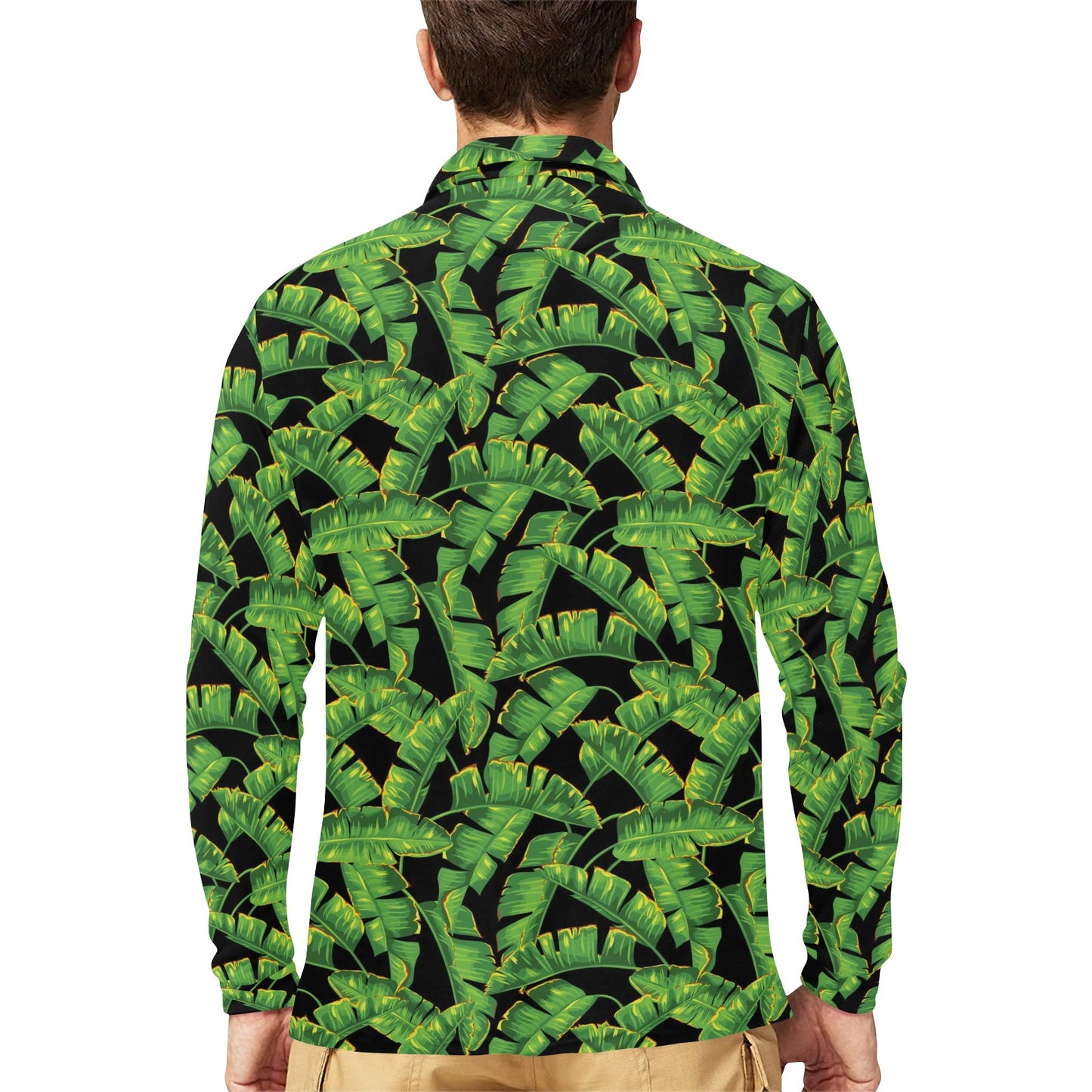 Banana Leaf Pattern Print Design 03 Long Sleeve Polo Shirt For Men's