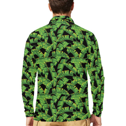 Banana Leaf Pattern Print Design 03 Long Sleeve Polo Shirt For Men's