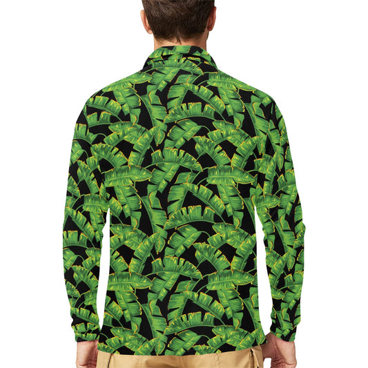 Banana Leaf Pattern Print Design 03 Long Sleeve Polo Shirt For Men's