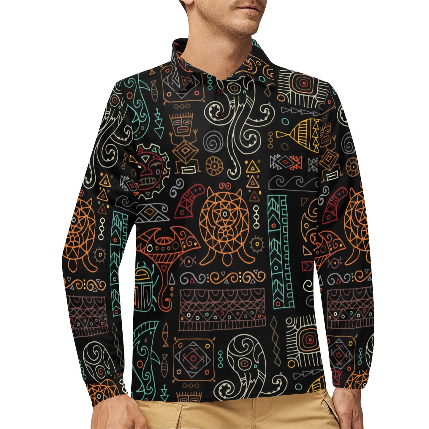 Polynesian Pattern Print Design A04 Long Sleeve Polo Shirt For Men's