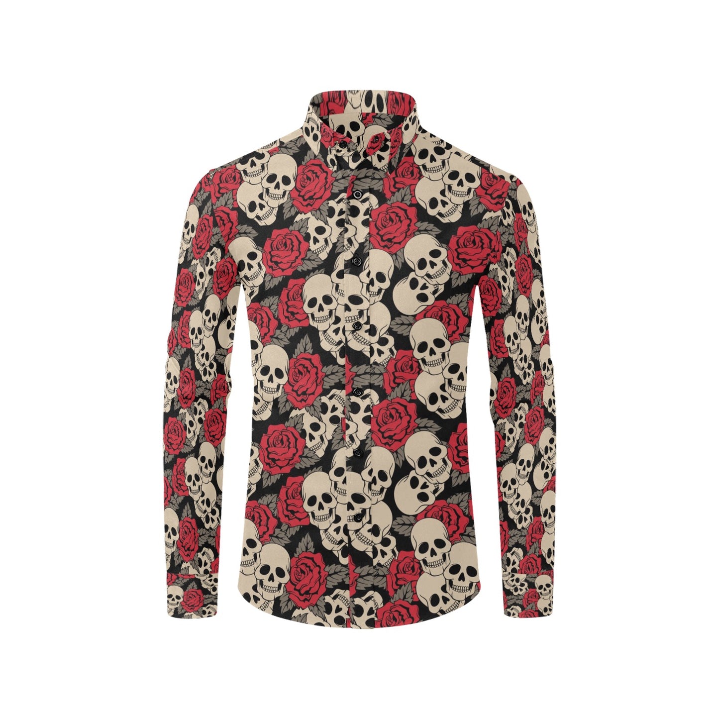 Skull And Roses Print Design LKS301 Men's Long Sleeve Dress Shirt