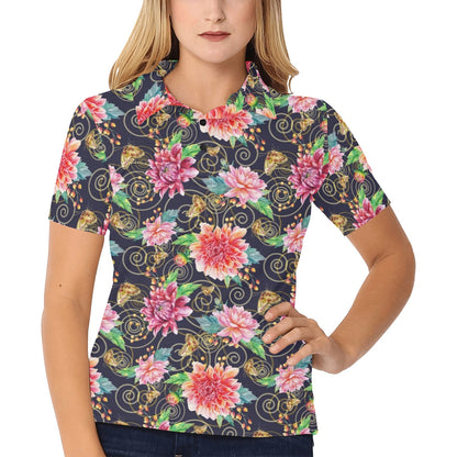 Dahlia Pattern Print Design DH02 Women's Polo Shirt