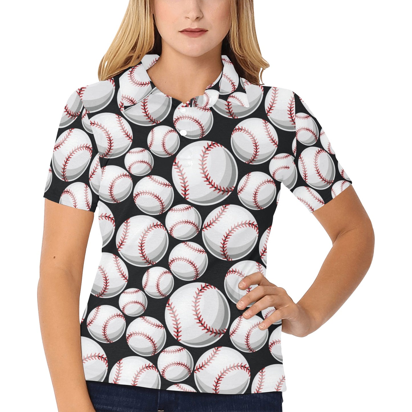Baseball Black Background Women's Polo Shirt