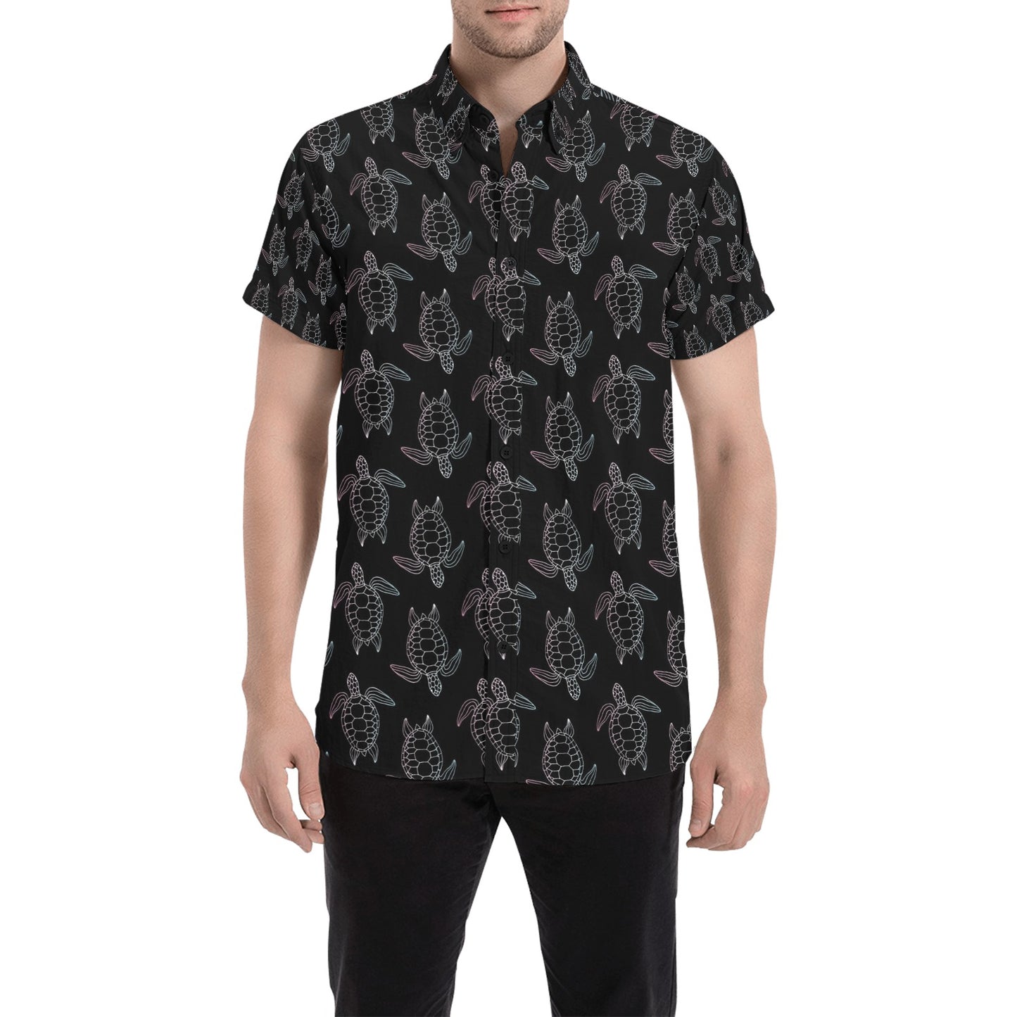 Sea Turtle Print Design LKS3012 Men Short Sleeve Button Up Shirt
