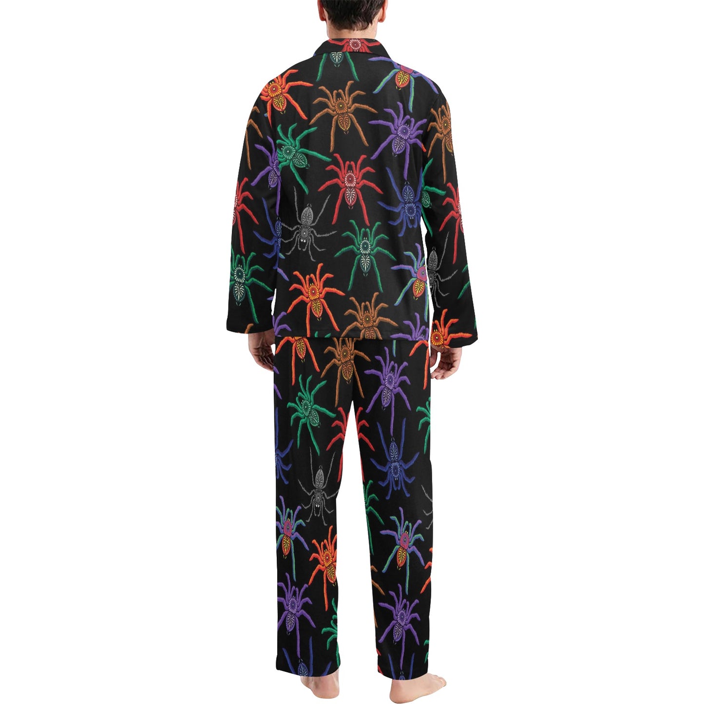 Tarantula Neon Color Pattern Print Design 03 Men's Long Pajama Set