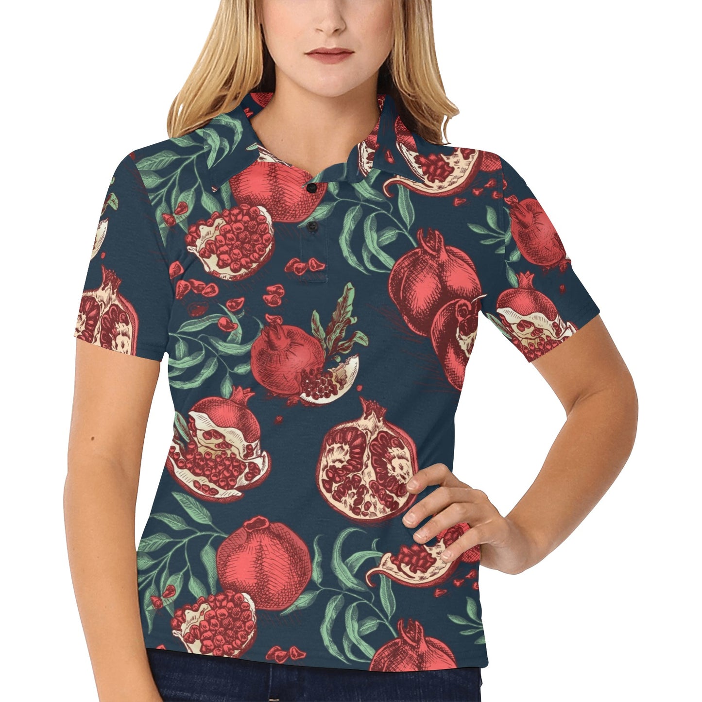 Pomegranate Pattern Print Design PG04 Women's Polo Shirt