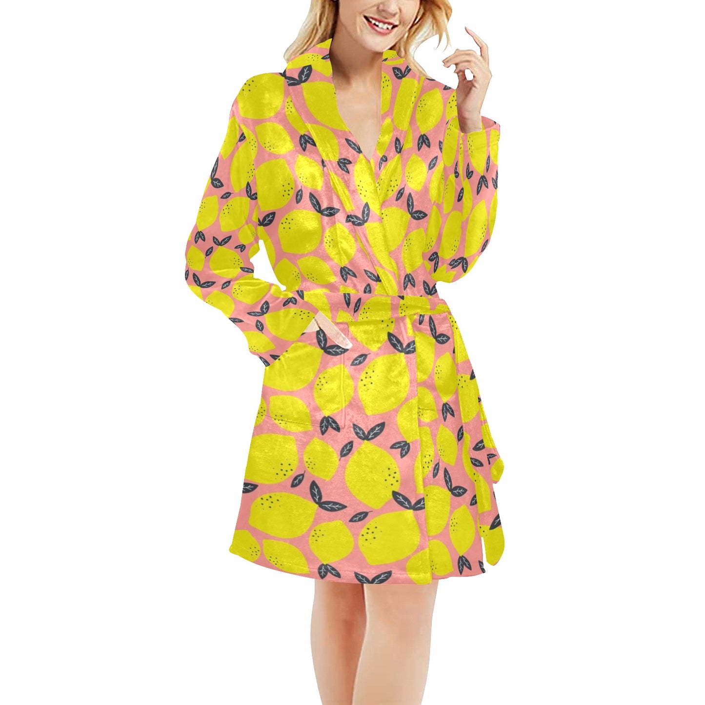 Lemon Pattern Print Design LM03 Women's Fleece Robe