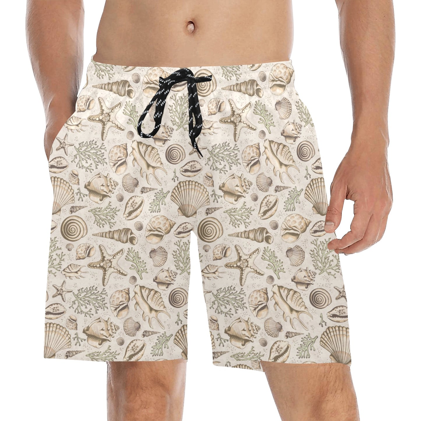Seashell Print Design LKS304 Men's Swim Trunks Beach Shorts