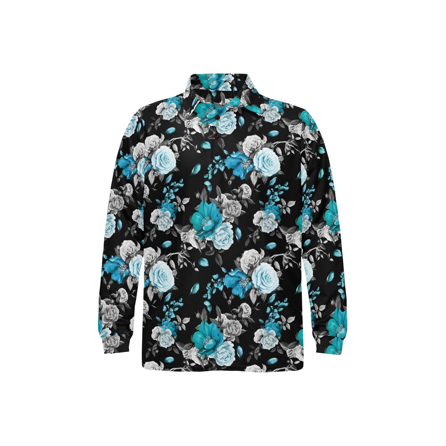 Rose Pattern Print Design A02 Long Sleeve Polo Shirt For Men's