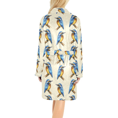 Kingfisher Pattern Print Design 01 Women's Fleece Robe