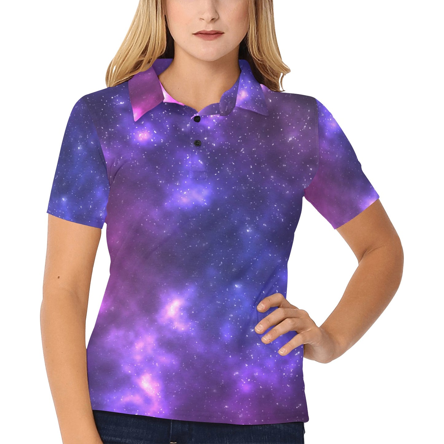 Celestial Purple Blue Galaxy Women's Polo Shirt