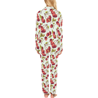 Cherry Hand Draw Women's Long Pajama Set