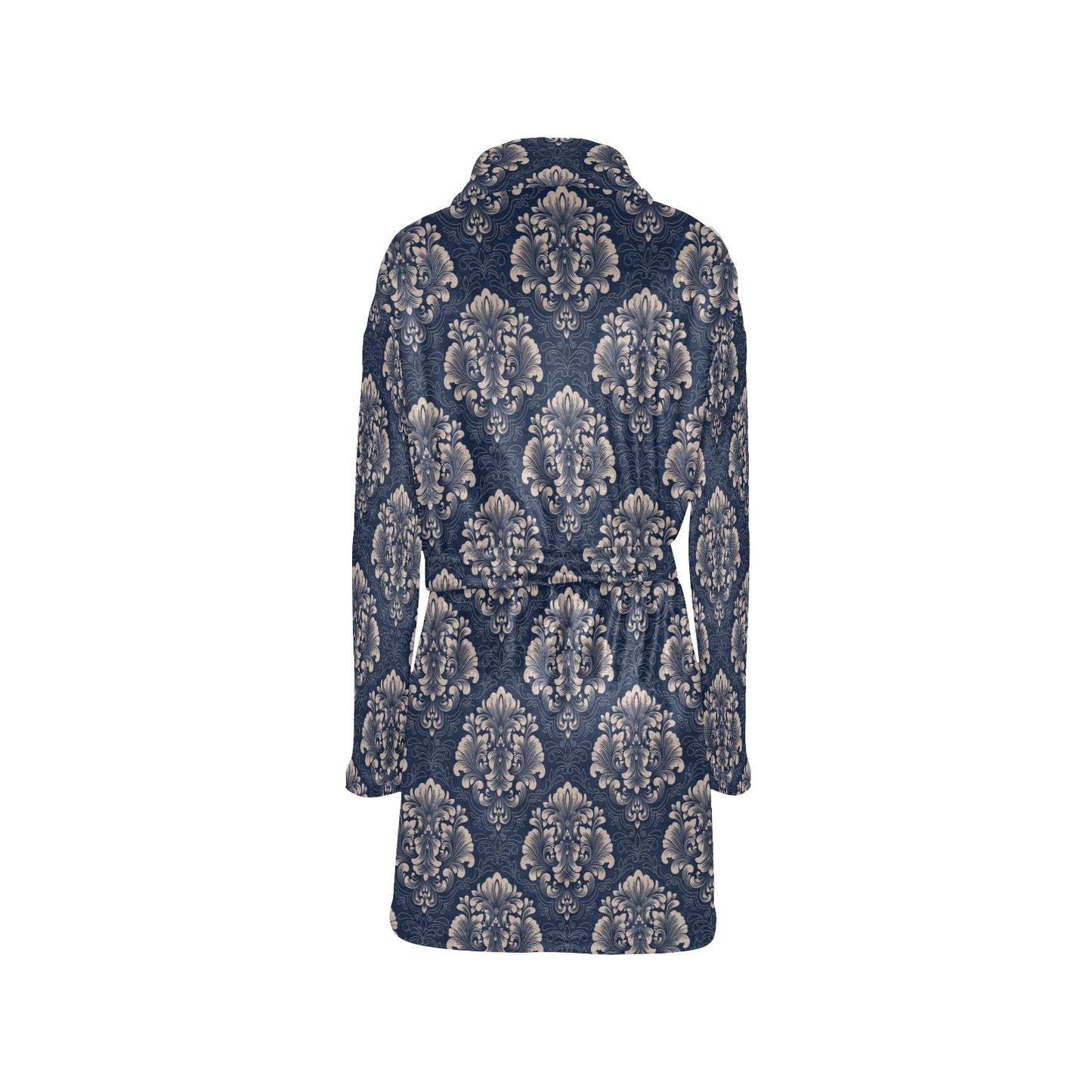 Damask Blue Luxury Print Pattern Women's Fleece Robe