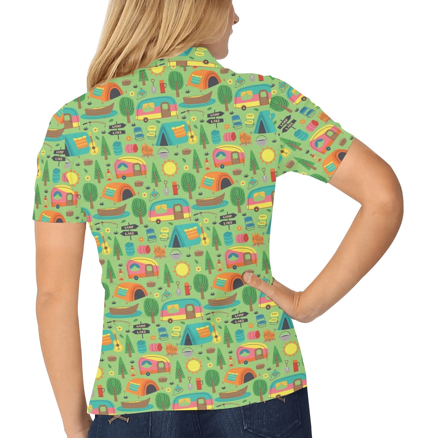 Camping Camper Pattern Print Design 04 Women's Polo Shirt