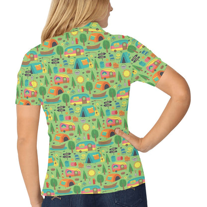 Camping Camper Pattern Print Design 04 Women's Polo Shirt