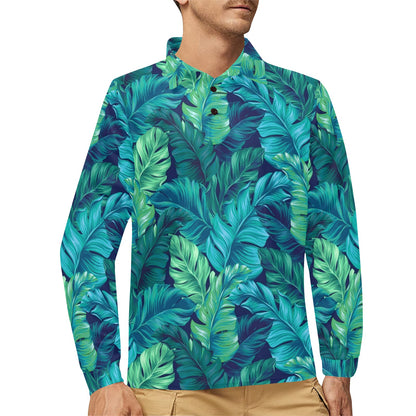 Banana Leaf Pattern Print Design BL05 Long Sleeve Polo Shirt For Men's