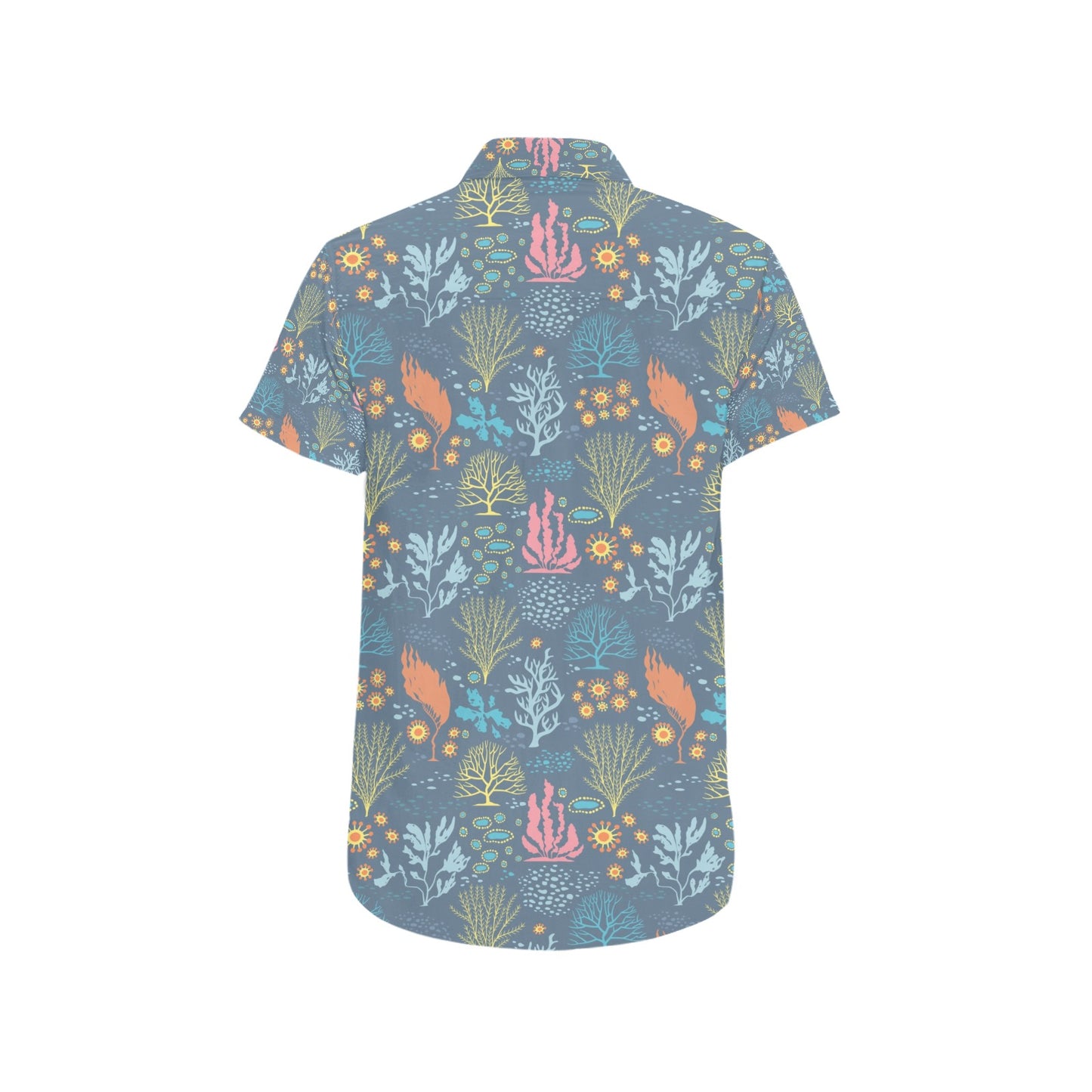Seaweed Print Design LKS304 Men Short Sleeve Button Up Shirt