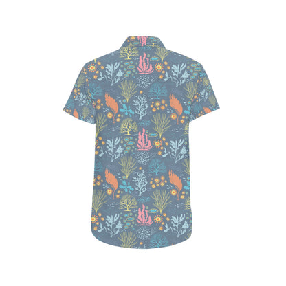 Seaweed Print Design LKS304 Men Short Sleeve Button Up Shirt