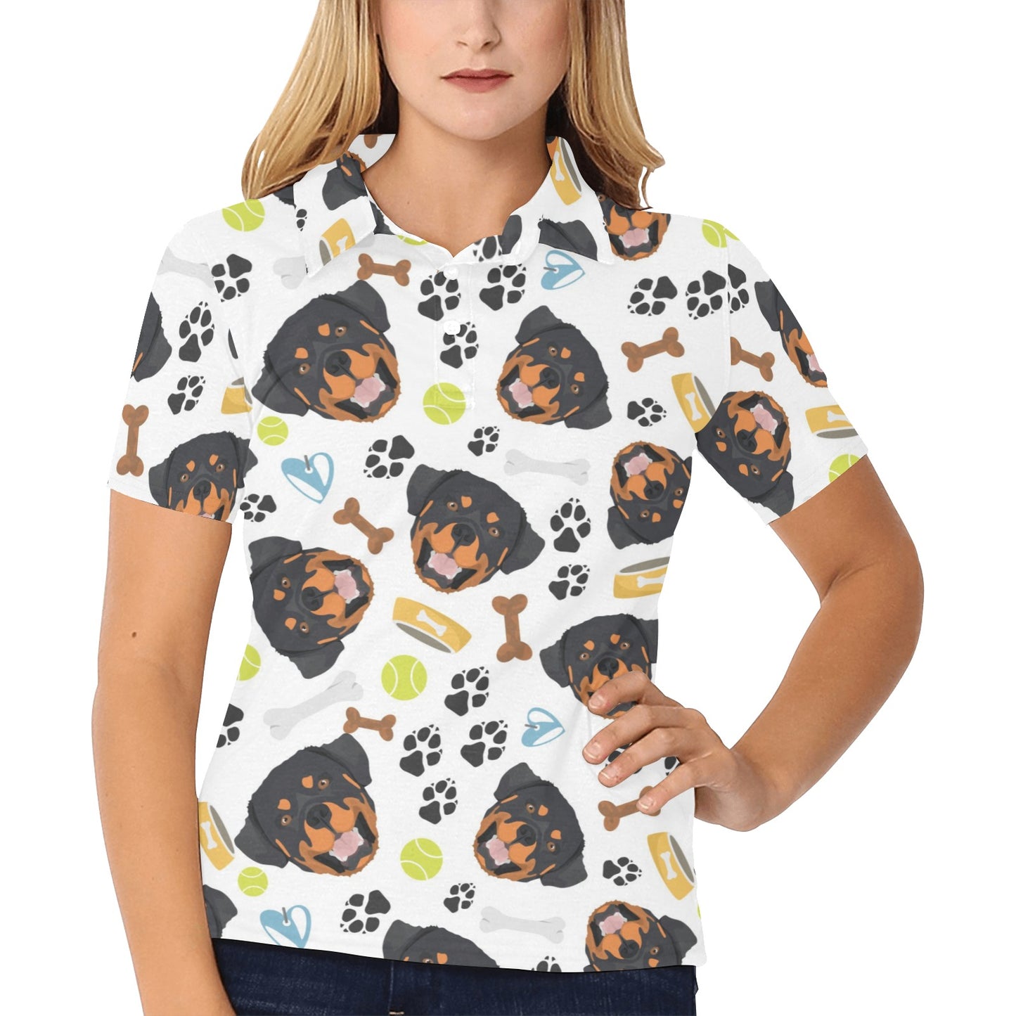 Rottweiler Pattern Print Design A04 Women's Polo Shirt