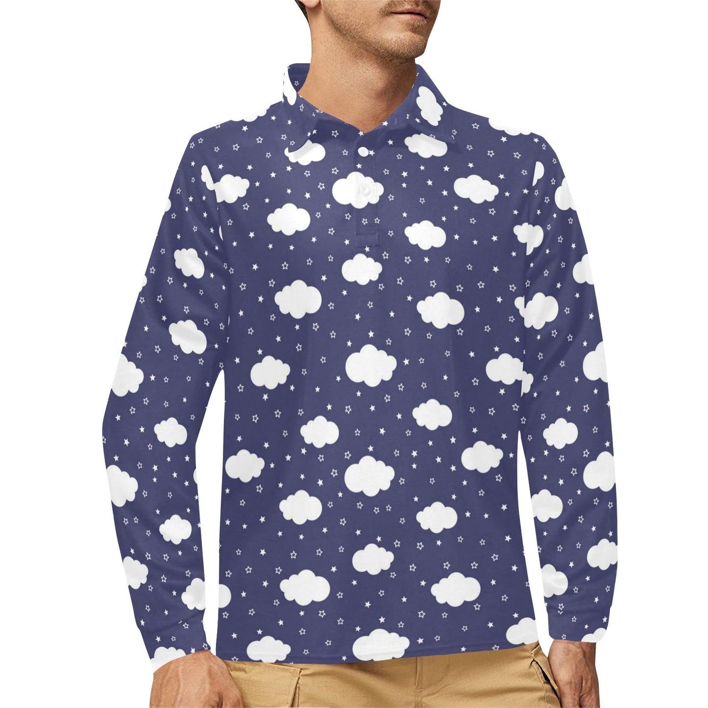Cloud Pattern Print Design 03 Long Sleeve Polo Shirt For Men's