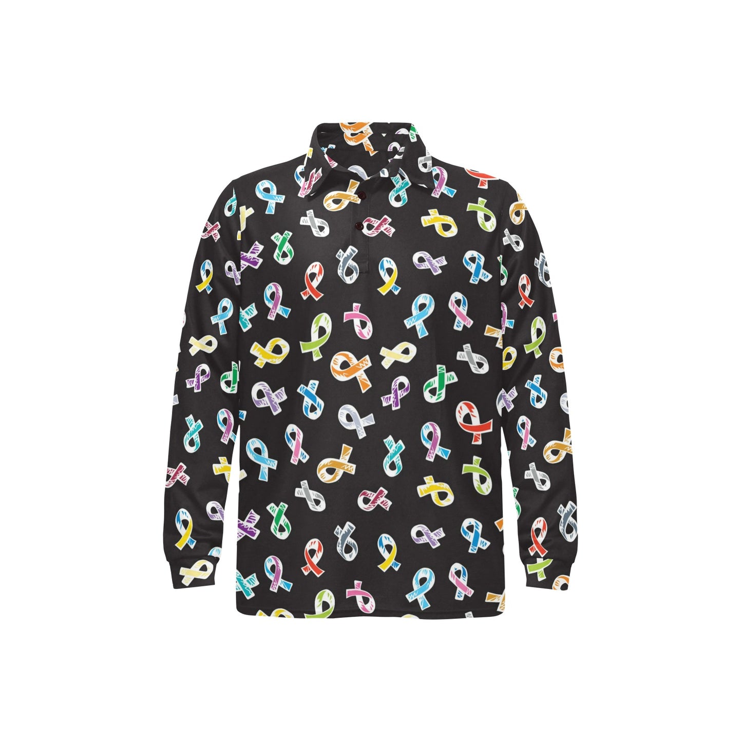 Cancer Awareness Pattern Print Design 02 Long Sleeve Polo Shirt For Men's