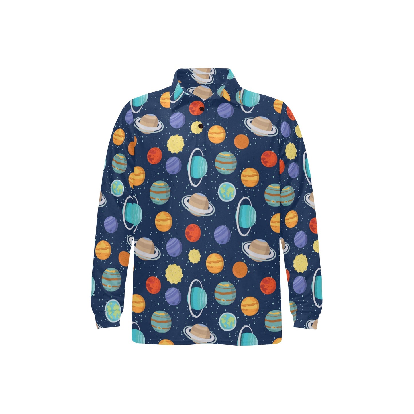 Planet With Star Print Design LKS303 Long Sleeve Polo Shirt For Men's