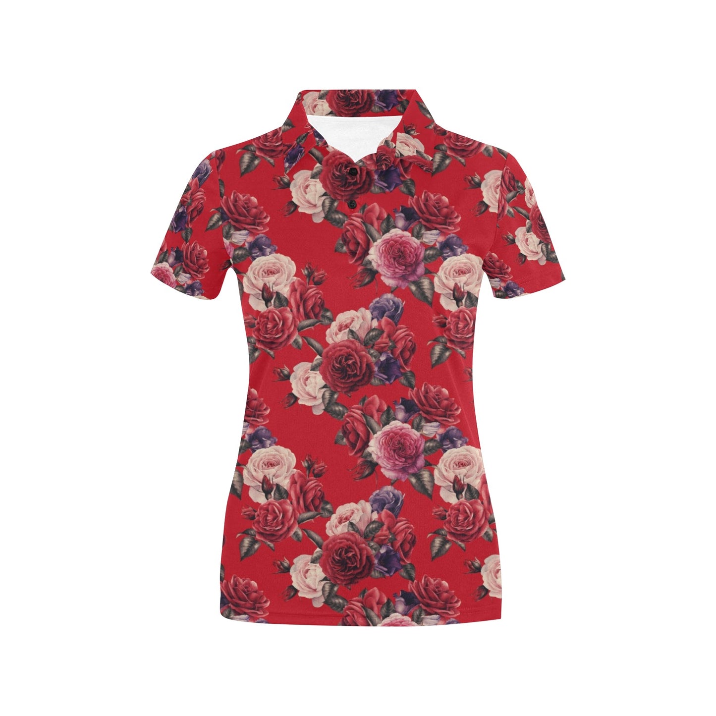 Rose Red Pattern Print Design RO07 Women's Polo Shirt