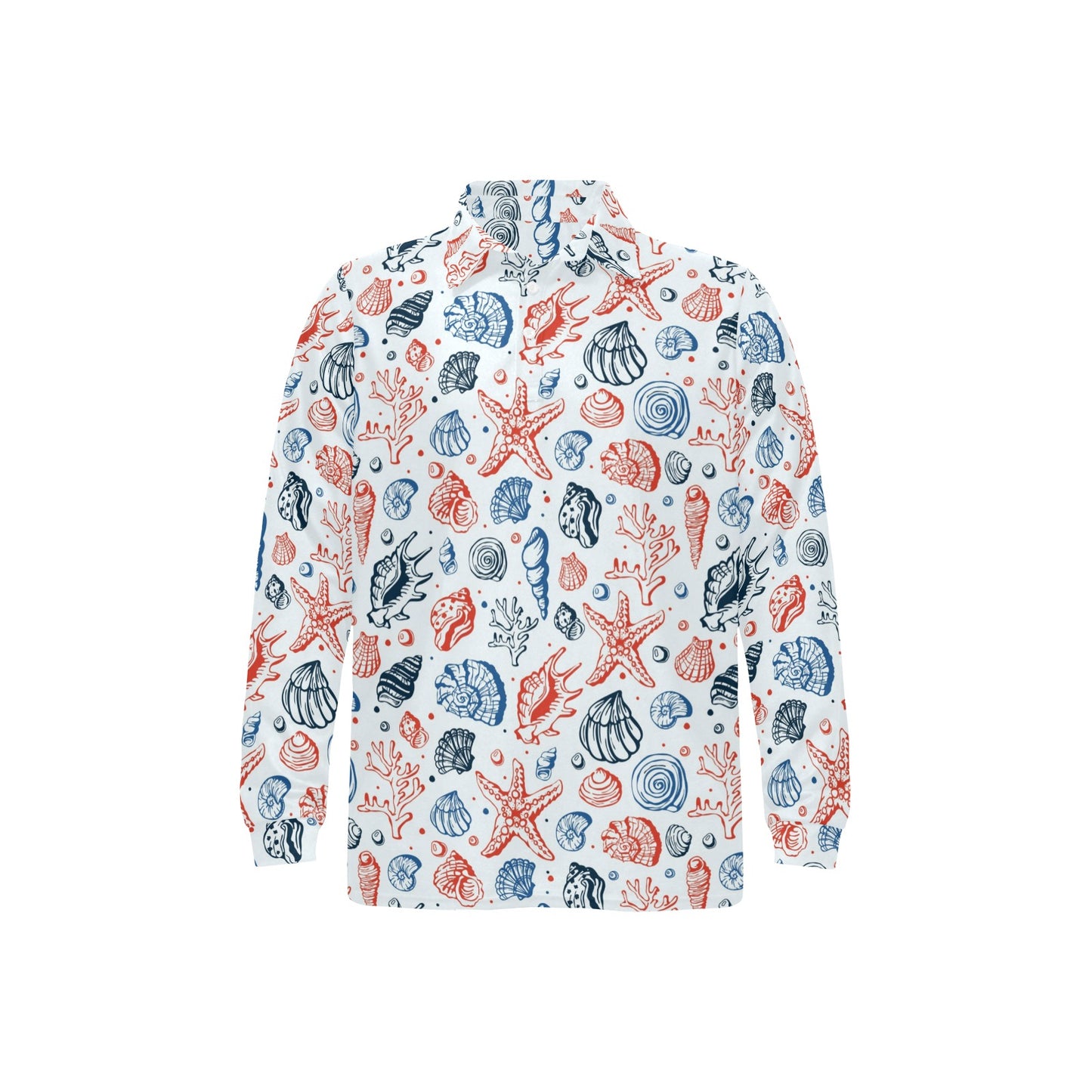 Seashell Print Design LKS307 Long Sleeve Polo Shirt For Men's