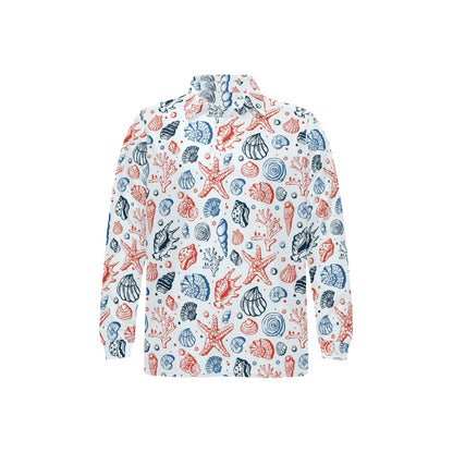 Seashell Print Design LKS307 Long Sleeve Polo Shirt For Men's