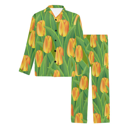 Tulip Orange Pattern Print Design TP07 Men's Long Pajama Set