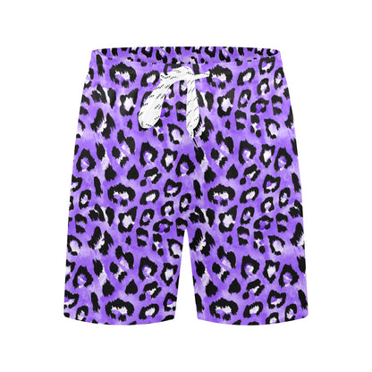 Leopard Purple Skin Print Men's Swim Trunks Beach Shorts