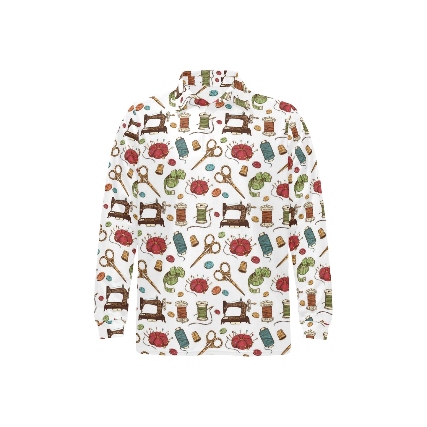 Sewing Equipment Print Design LKS304 Long Sleeve Polo Shirt For Men's