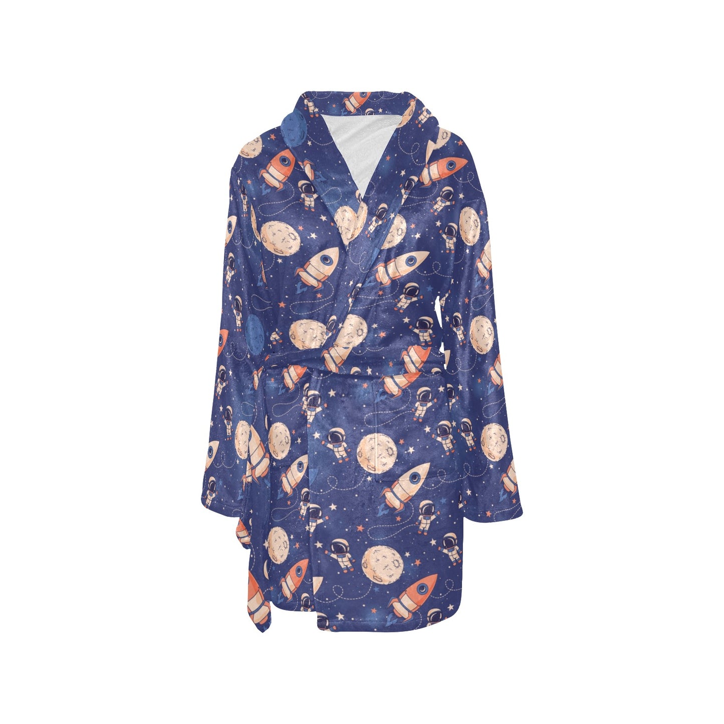 Space Astronaut Rocket Print Design LKS304 Women's Fleece Robe
