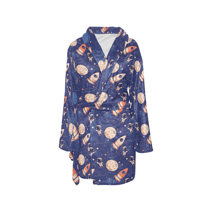 Space Astronaut Rocket Print Design LKS304 Women's Fleece Robe