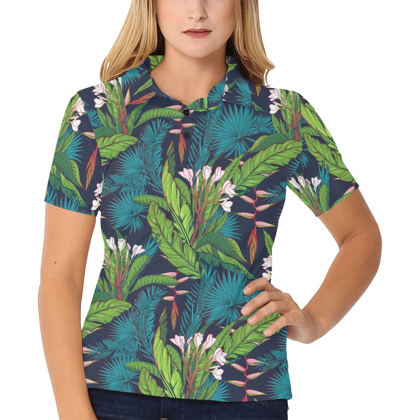 Rainforest Pattern Print Design RF01 Women's Polo Shirt