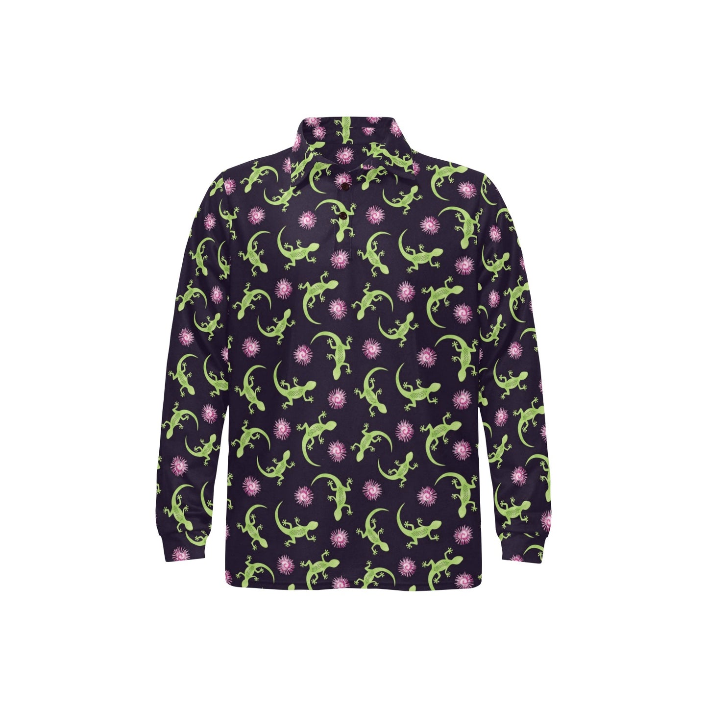 lizard Print Design LKS402 Long Sleeve Polo Shirt For Men's