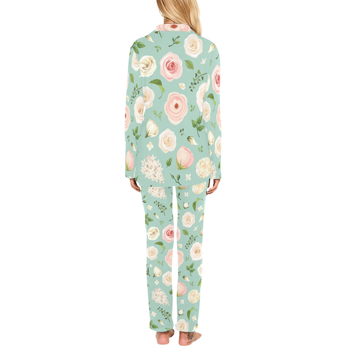 Lisianthus Pattern Print Design 01 Women's Long Pajama Set