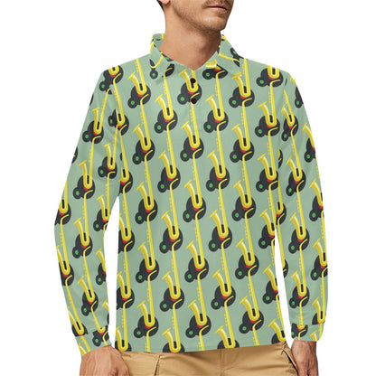 Saxophone Print Design LKS405 Long Sleeve Polo Shirt For Men's