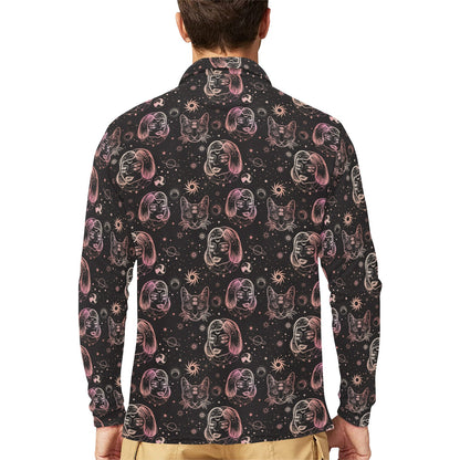Third Eye Girl Cat Print Design LKS305 Long Sleeve Polo Shirt For Men's