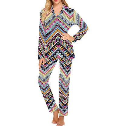 Multicolor zigzag Tribal Aztec Women's Long Pajama Set